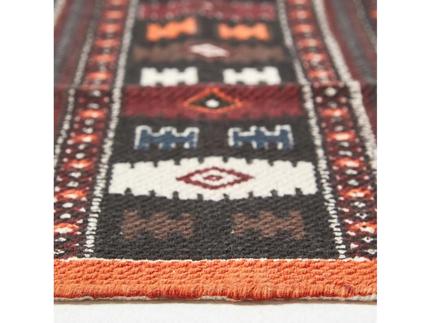 Homescapes Cotton Kilim Printed Rug Terracotta,Black and Brown Design,70 x 120 cm