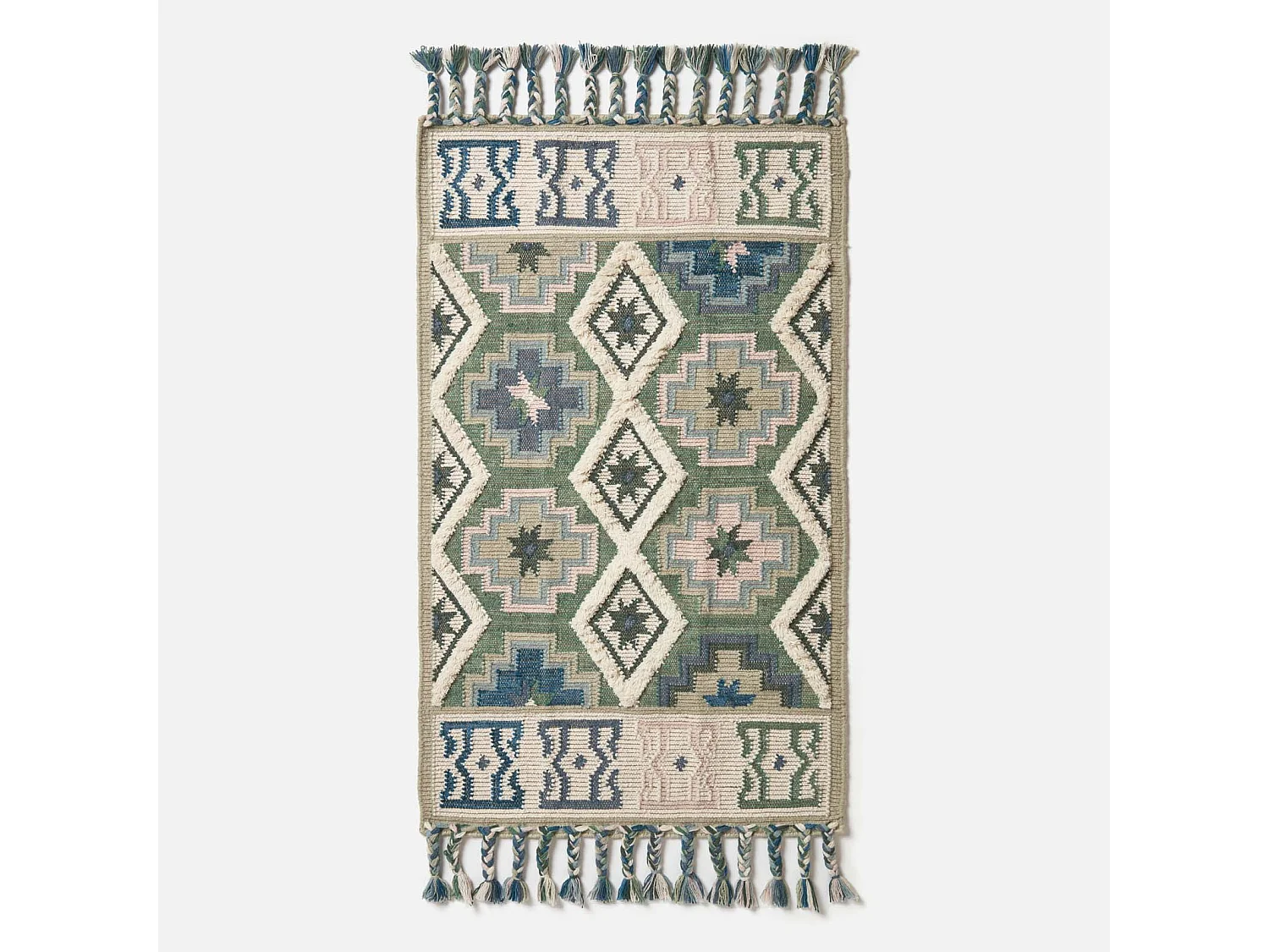 Homescapes Matala Green & Blue Kilim Wool Rug 90 x 150 cm