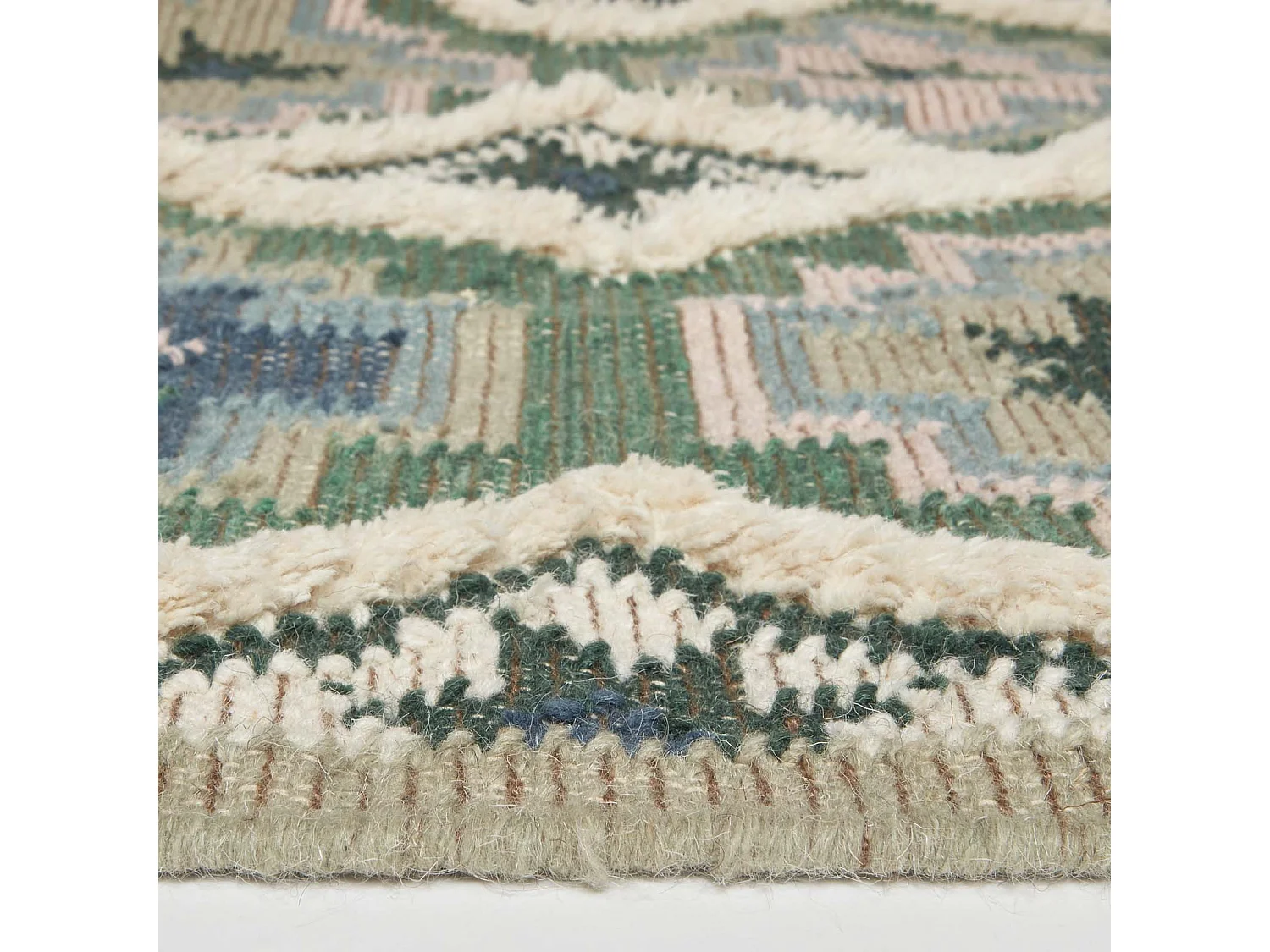 Homescapes Matala Green & Blue Kilim Wool Rug 90 x 150 cm