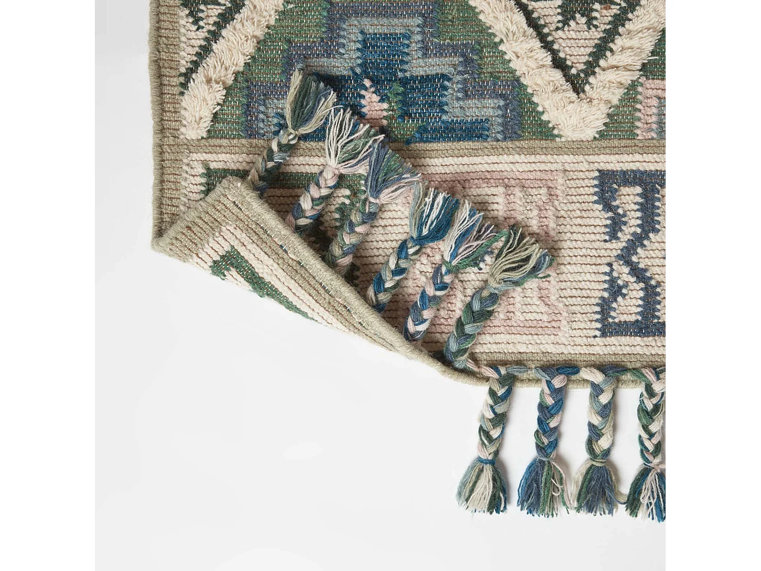 Homescapes Matala Green & Blue Kilim Wool Rug 90 x 150 cm