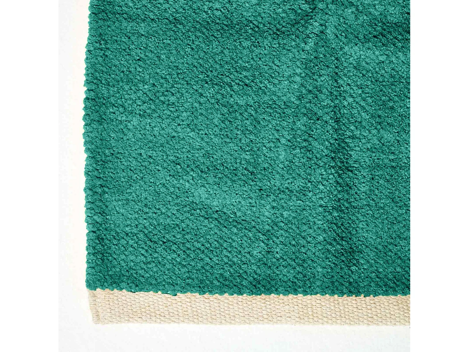 Homescapes Teal Green 100% Cotton Plain Chenille Rug with Natural Trim, 110 x 170 cm