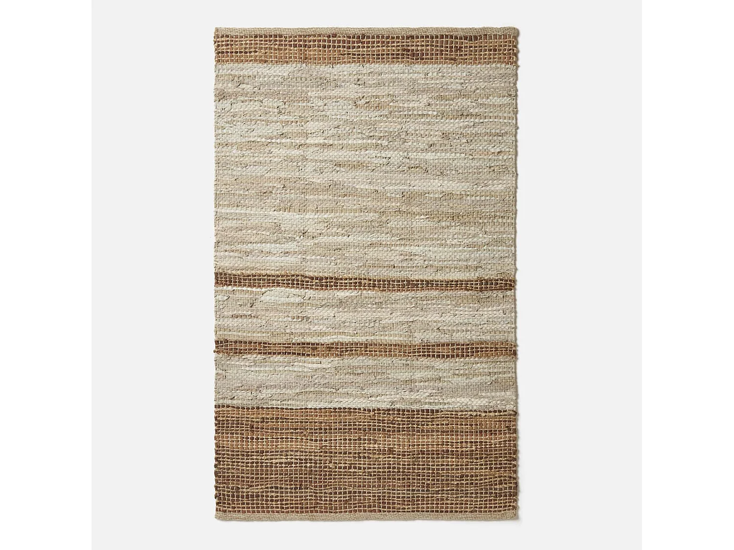 Homescapes Brown Recycled Leather Handwoven Stripe Rug, 160 x 230 cm