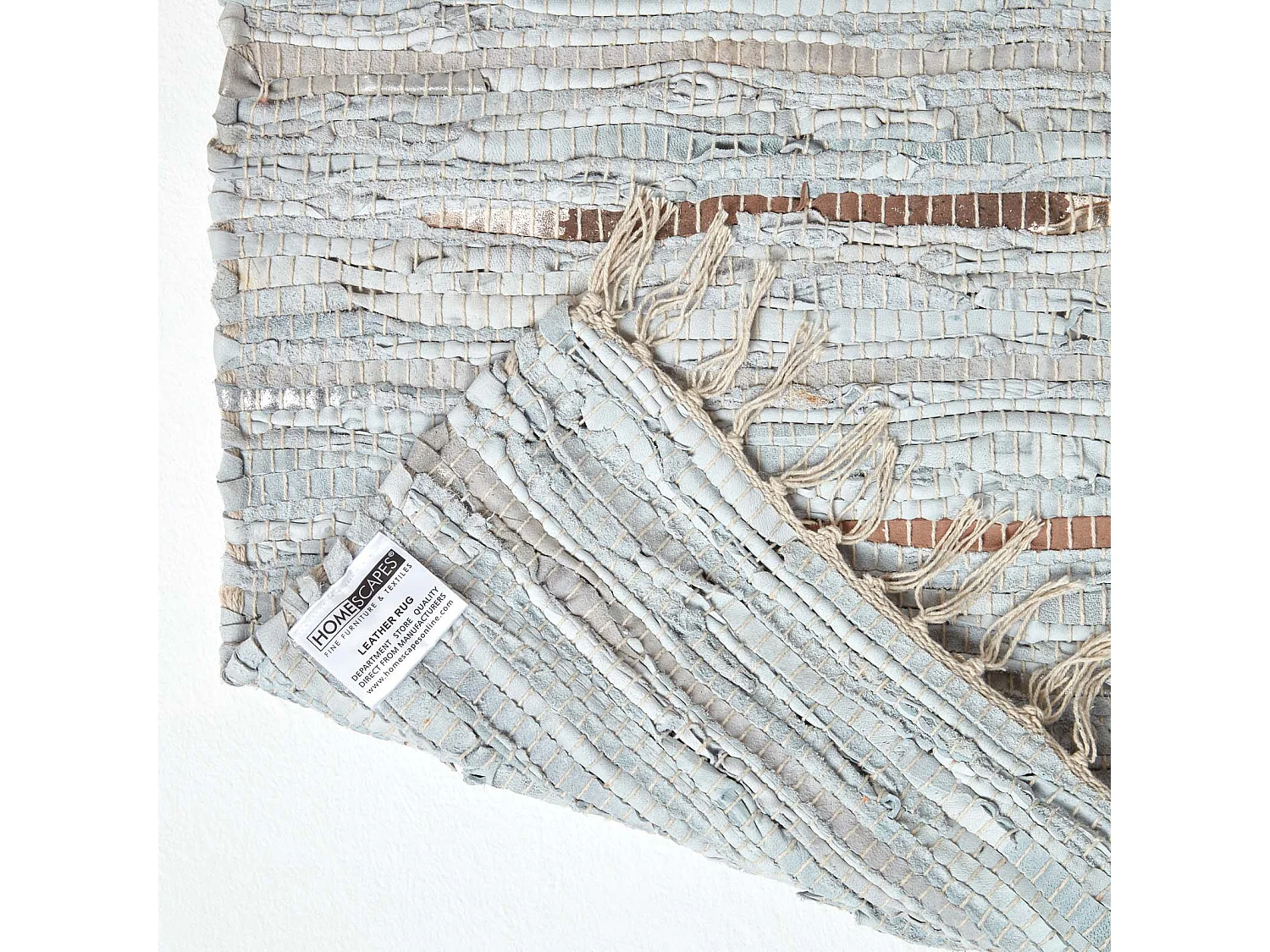 Homescapes Leather Glitter Rug Silver and Natural, 120 x 180 cm