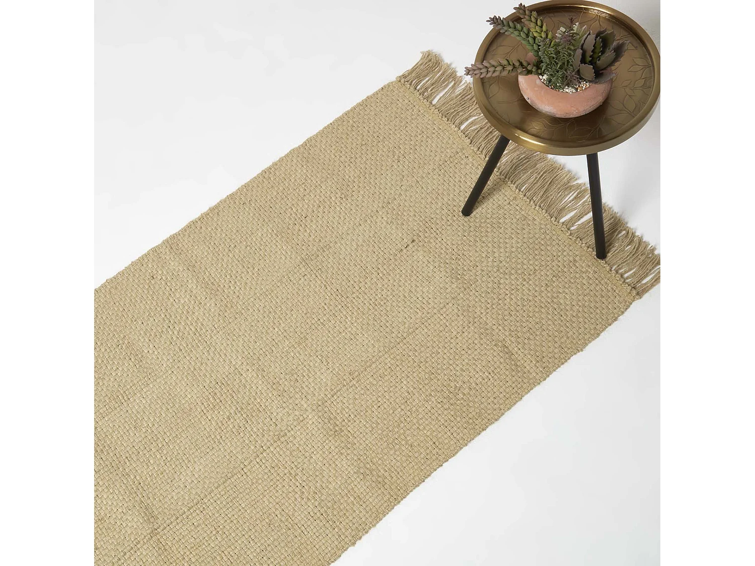 Homescapes Zaphyr Natural Handwoven Jute Rug with Tassels, 70 x 120 cm