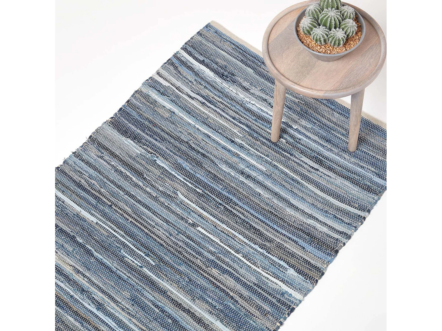 Homescapes Blue Denim Handwoven Striped Chindi Rug, 120 x180 cm