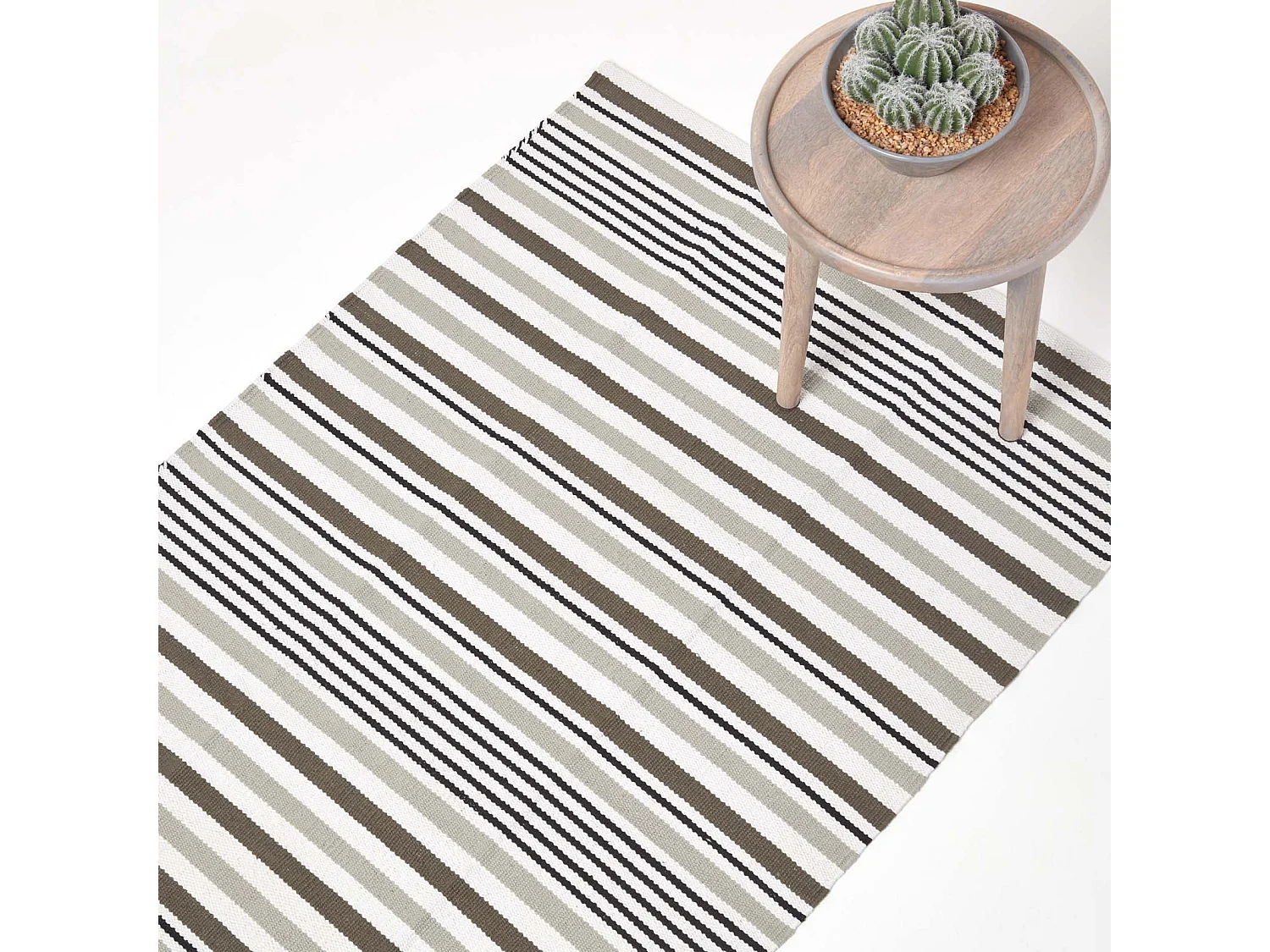 Homescapes Modern Black Grey Scandinavian Style Striped Cotton Rug, 60 x 100 cm