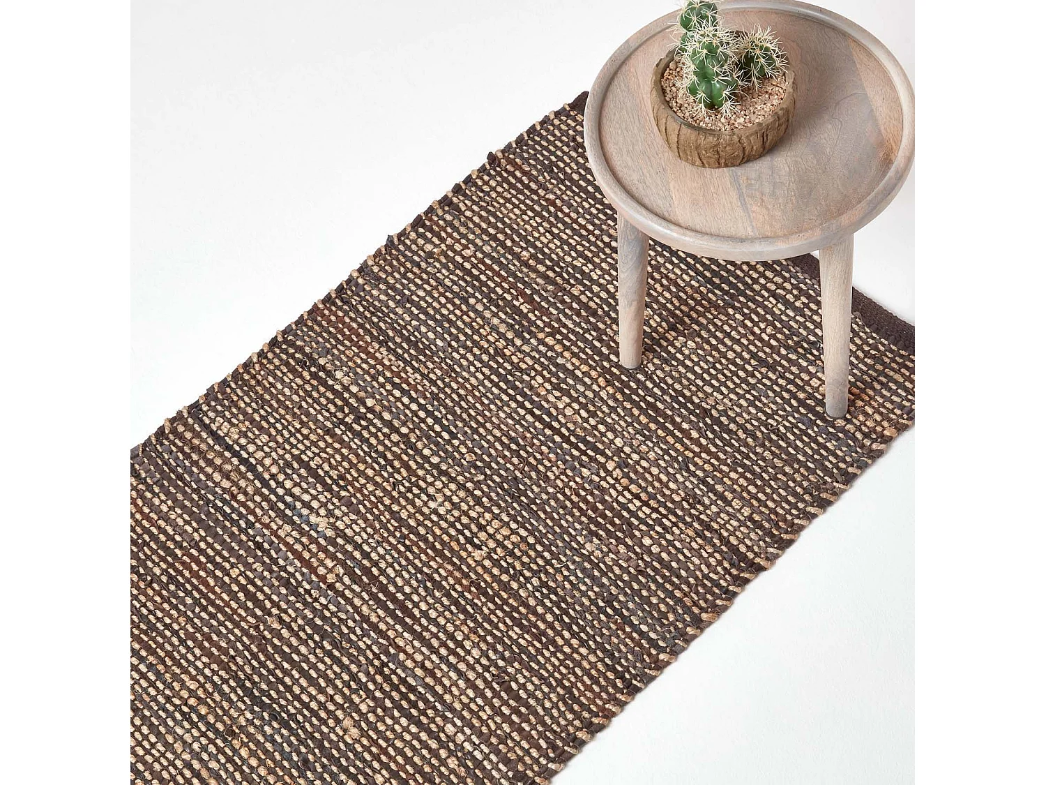 Homescapes Madras Leather Hemp Rug Brown, 66 x 200 cm