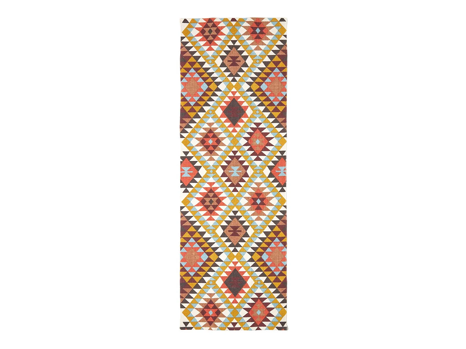 Homescapes Oslo Orange, Brown and Yellow Multi Coloured 100% Cotton Diamond Pattern Rug, 66 x 200 cm