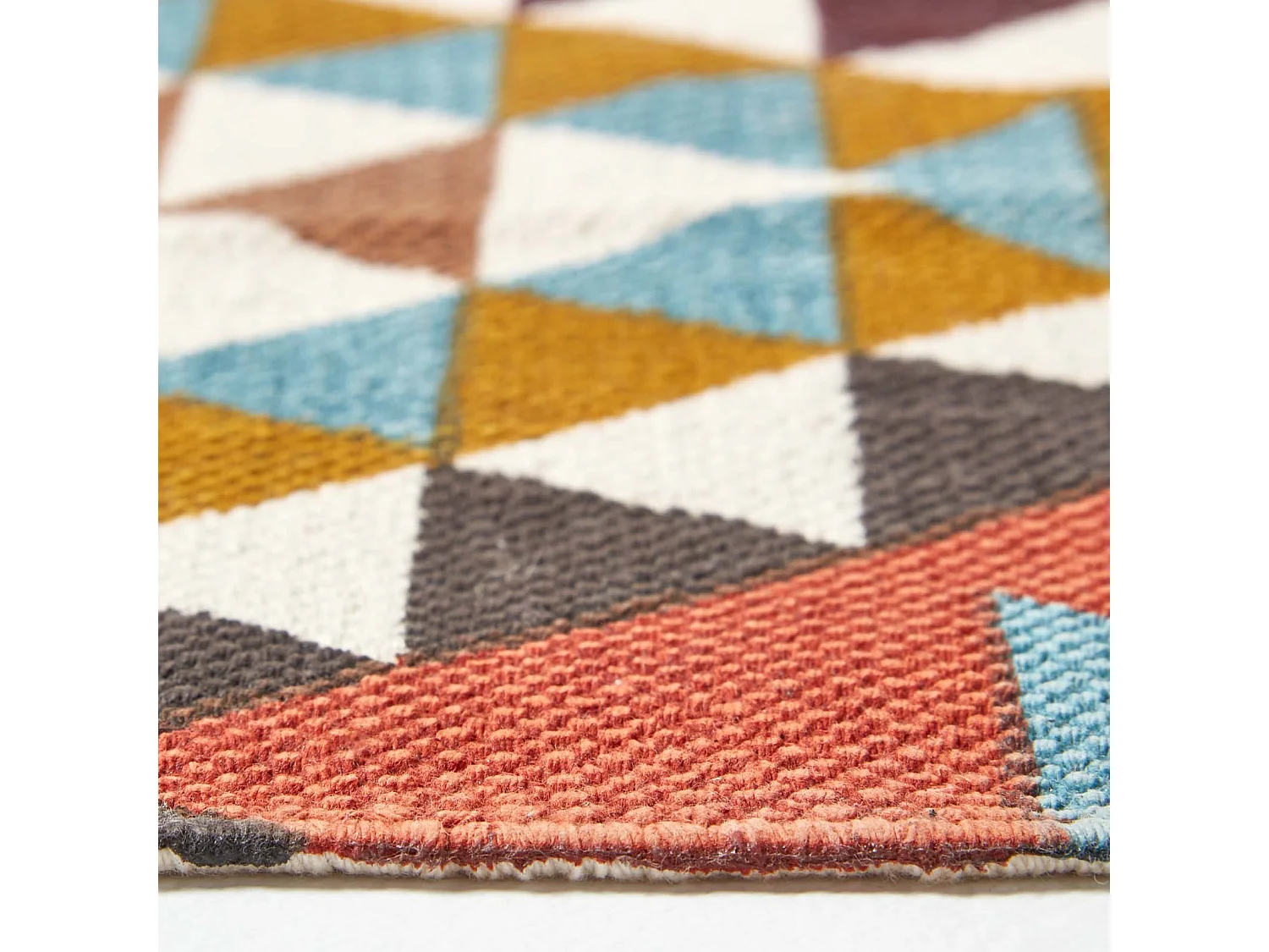 Homescapes Oslo Orange, Brown and Yellow Multi Coloured 100% Cotton Diamond Pattern Rug, 66 x 200 cm