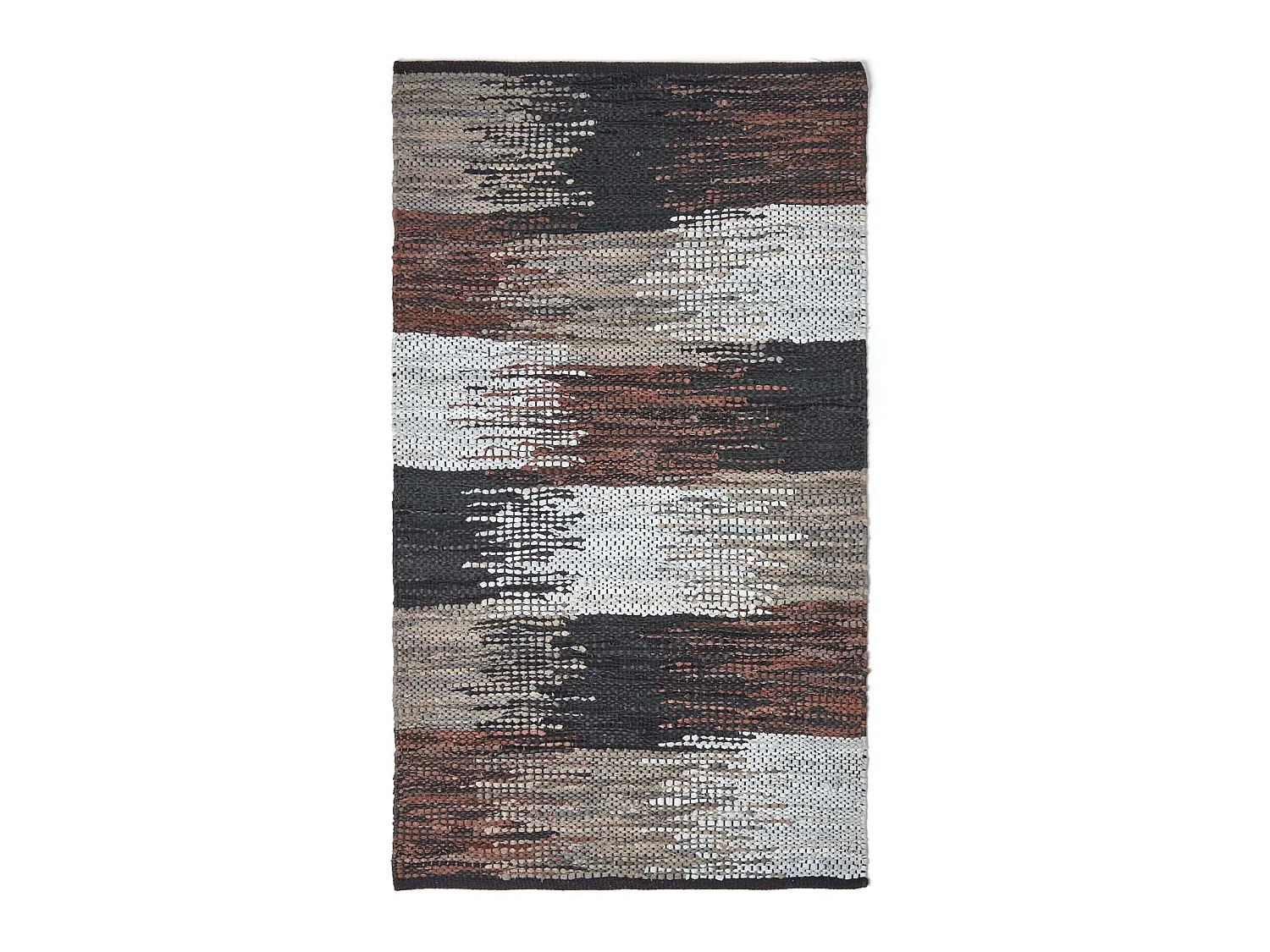 Homescapes Black, Grey & Brown Real Leather Handwoven Cutshuttle Rug, 66 x200 cm