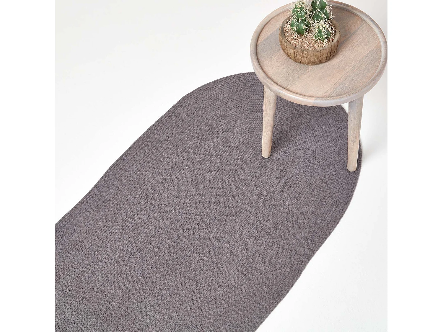 Homescapes Grey Handmade Woven Braided Oval Hallway Rug, 66 x 200 cm
