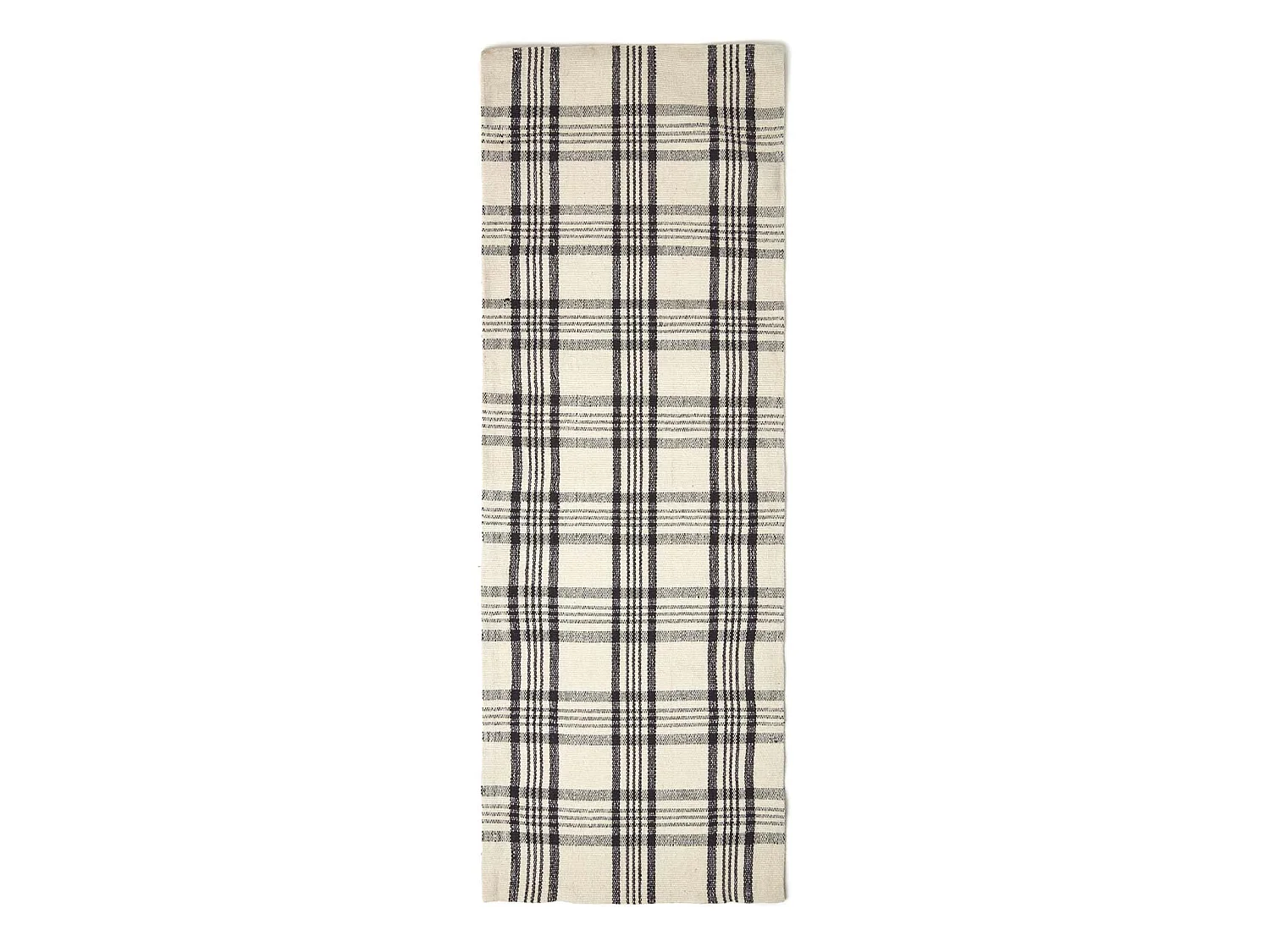 Homescapes Logan Black and White Tartan Check Non-Slip 100% Wool Rug, 66 x 200 cm