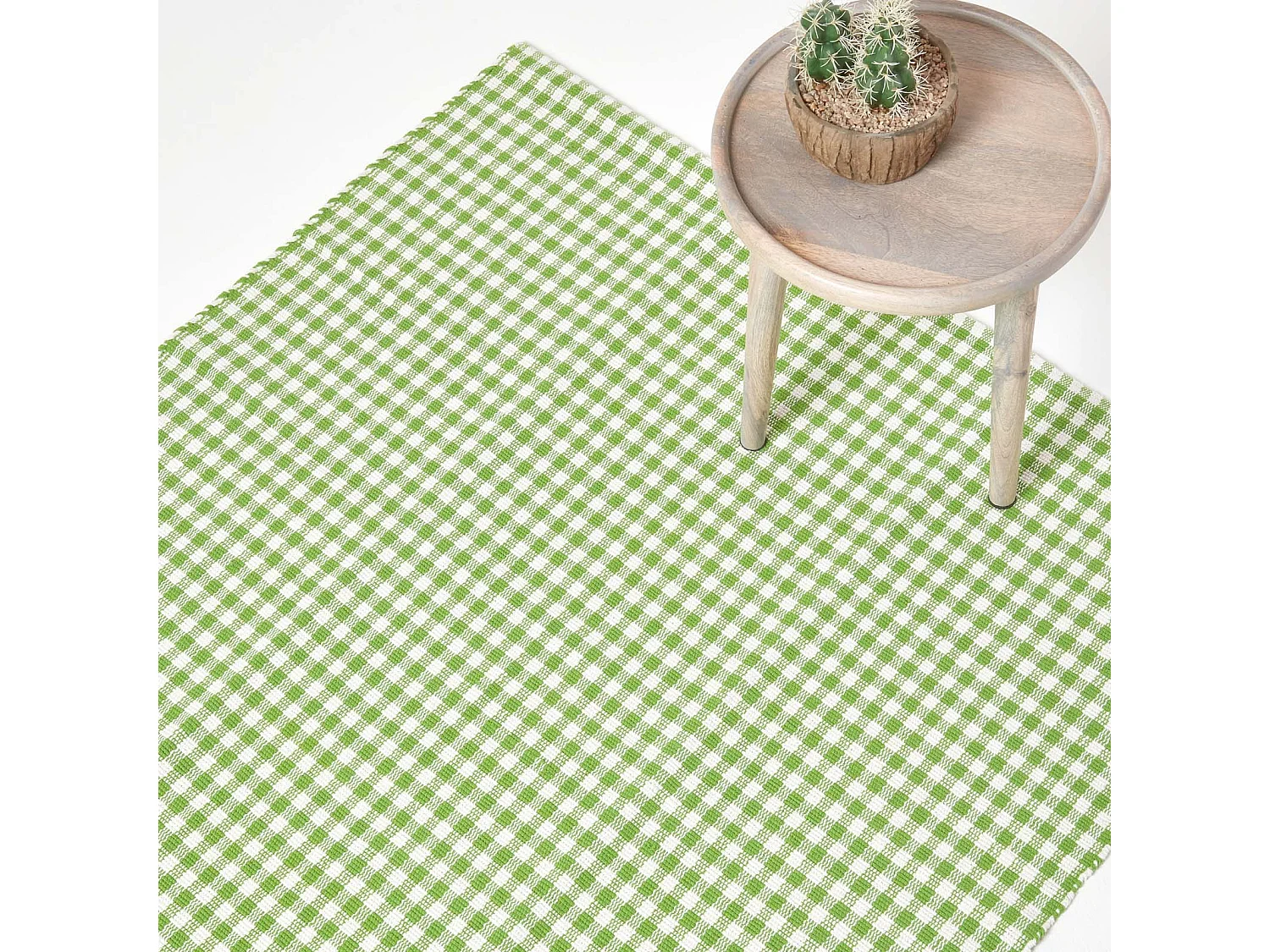Homescapes Cotton Gingham Check Rug Hand Woven Green White, 60 x 90 cm