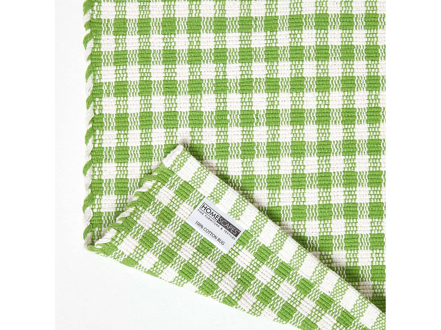 Homescapes Cotton Gingham Check Rug Hand Woven Green White, 60 x 90 cm