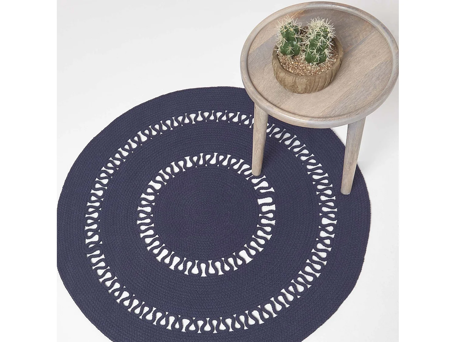 Homescapes Navy Crochet Braided Rug 70cm Round