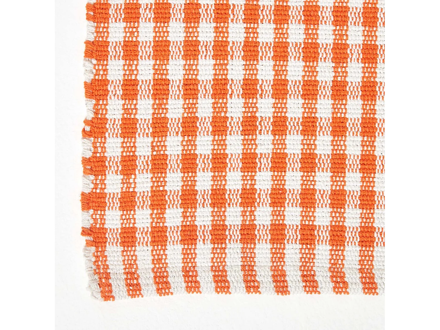 Homescapes Cotton Gingham Check Rug Hand Woven Orange White, 66 x 200 cm