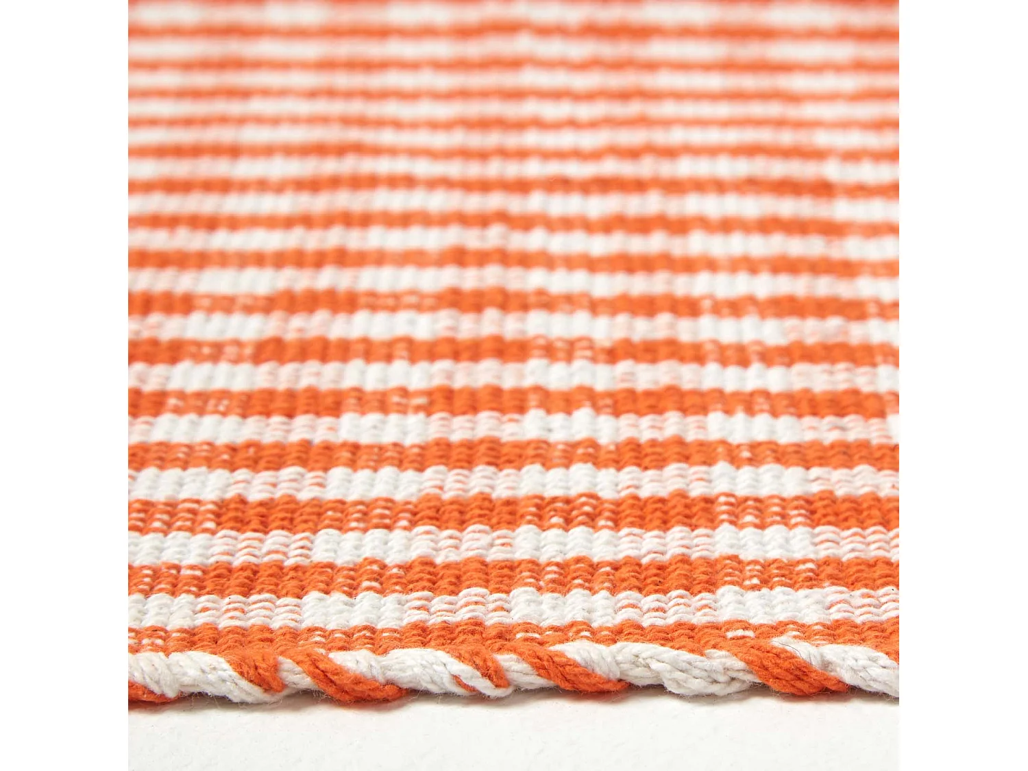 Homescapes Cotton Gingham Check Rug Hand Woven Orange White, 66 x 200 cm