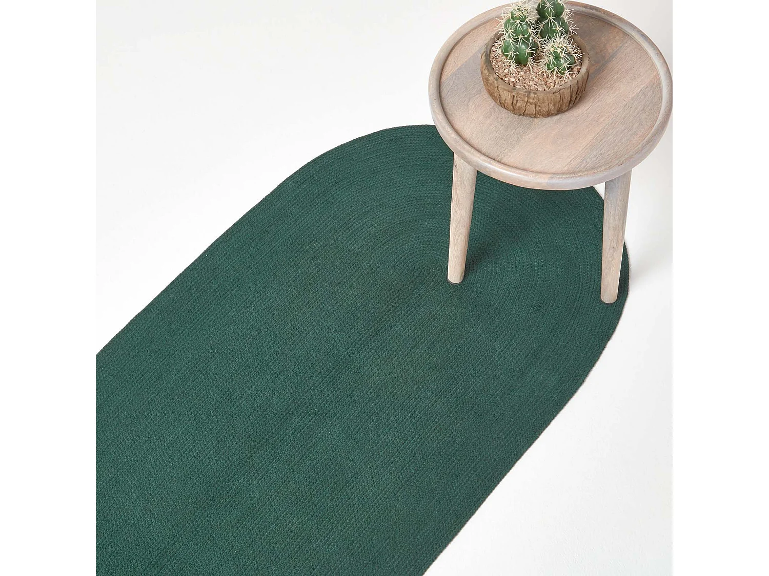Homescapes Forest Green Handmade Woven Braided Oval Hallway Rug, 66 x 200 cm