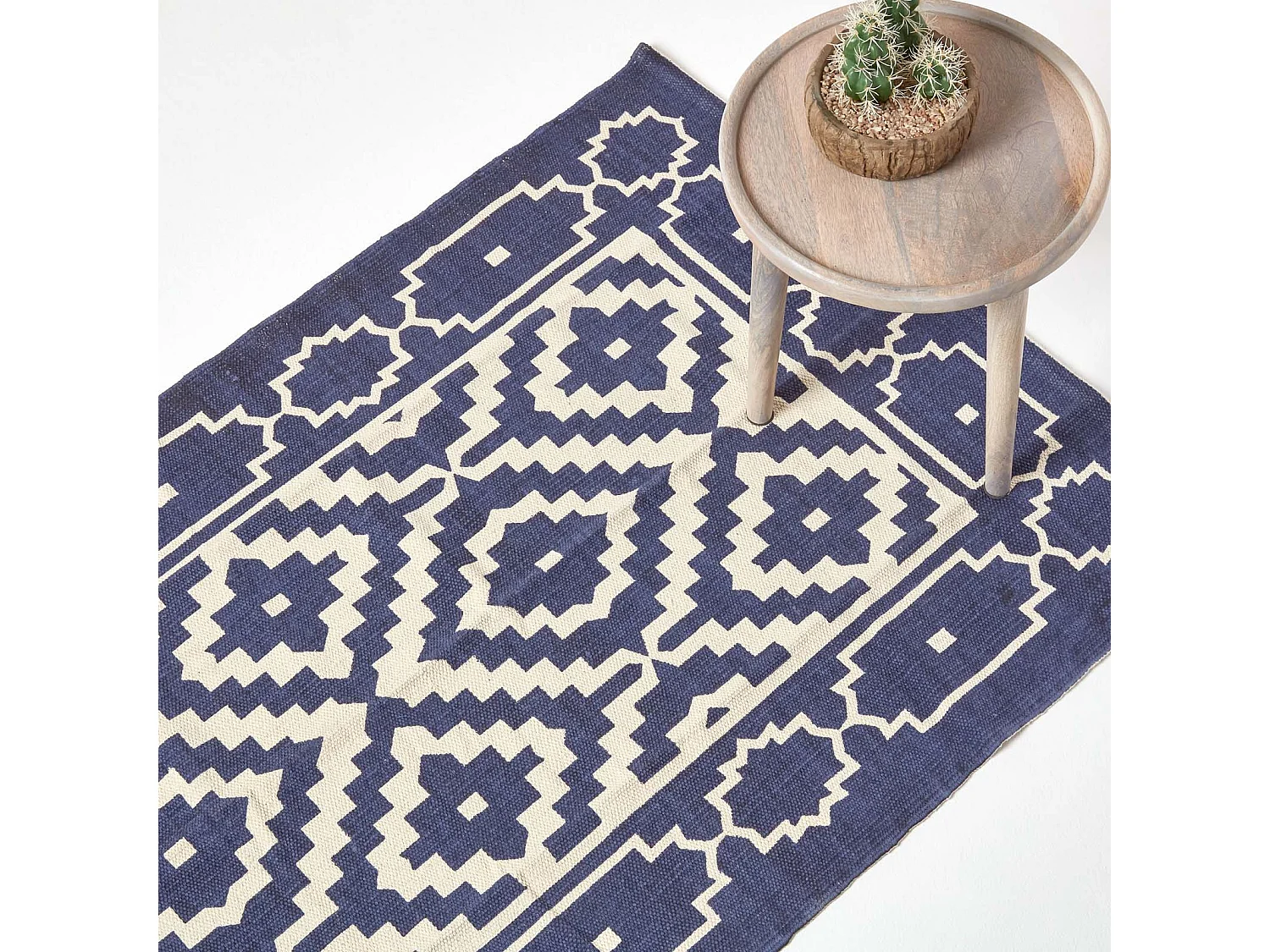 Homescapes Halmstad Blue and White Scandi Style 100% Cotton Printed Rug, 160 x 230 cm