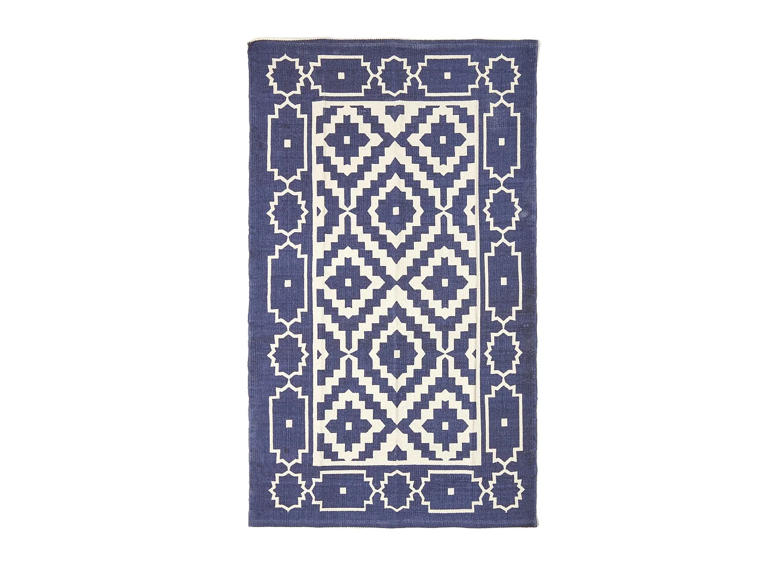 Homescapes Halmstad Blue and White Scandi Style 100% Cotton Printed Rug, 160 x 230 cm