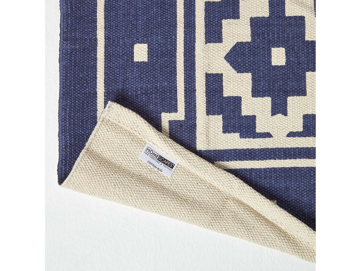 Homescapes Halmstad Blue and White Scandi Style 100% Cotton Printed Rug, 160 x 230 cm