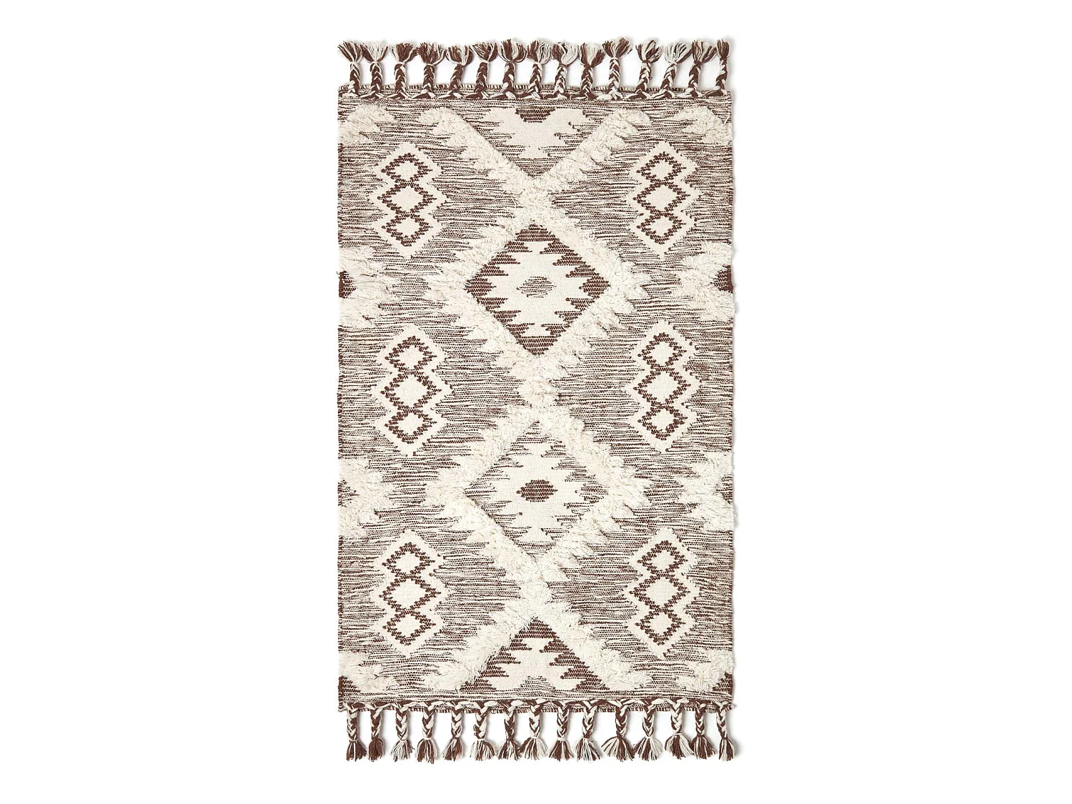 Homescapes Lhasa Handwoven Brown and Cream Textured Diamond Pattern Kilim Wool Rug, 120 x 170 cm