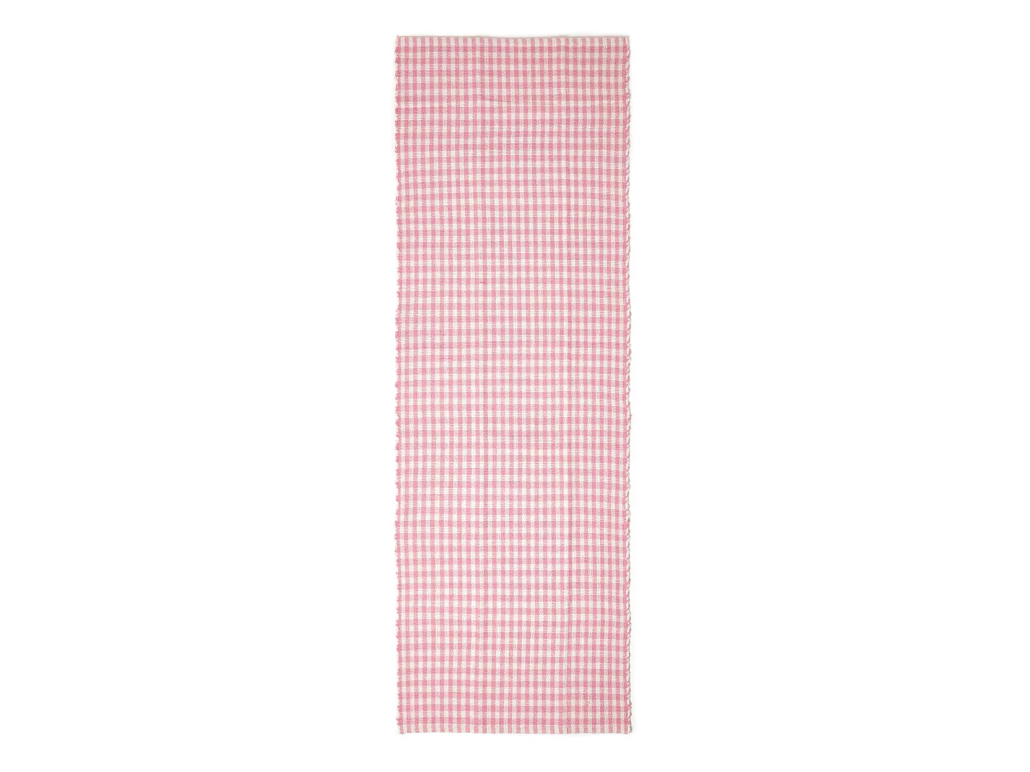 Homescapes Cotton Gingham Check Rug Hand Woven Pink White, 66 x 200 cm