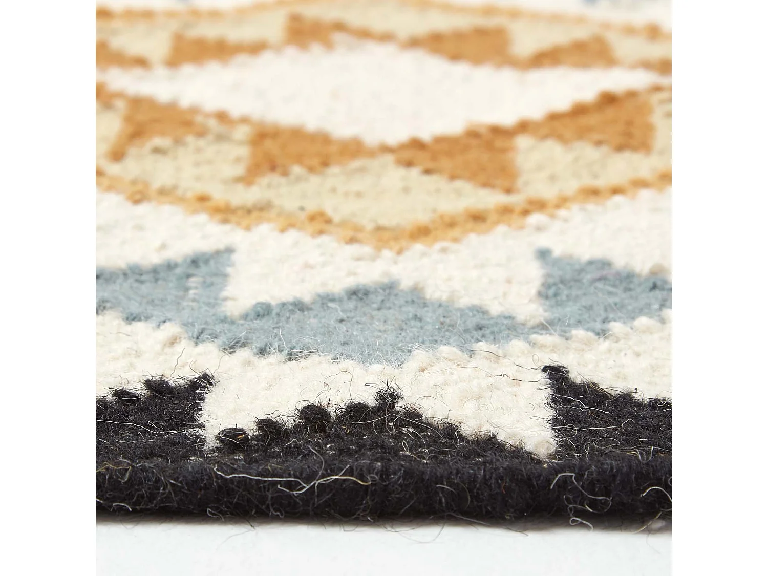 Homescapes Agra Handwoven Ochre Gold, Silver Grey and Black Diamond Pattern Kilim Wool Rug, 66 x 200 cm