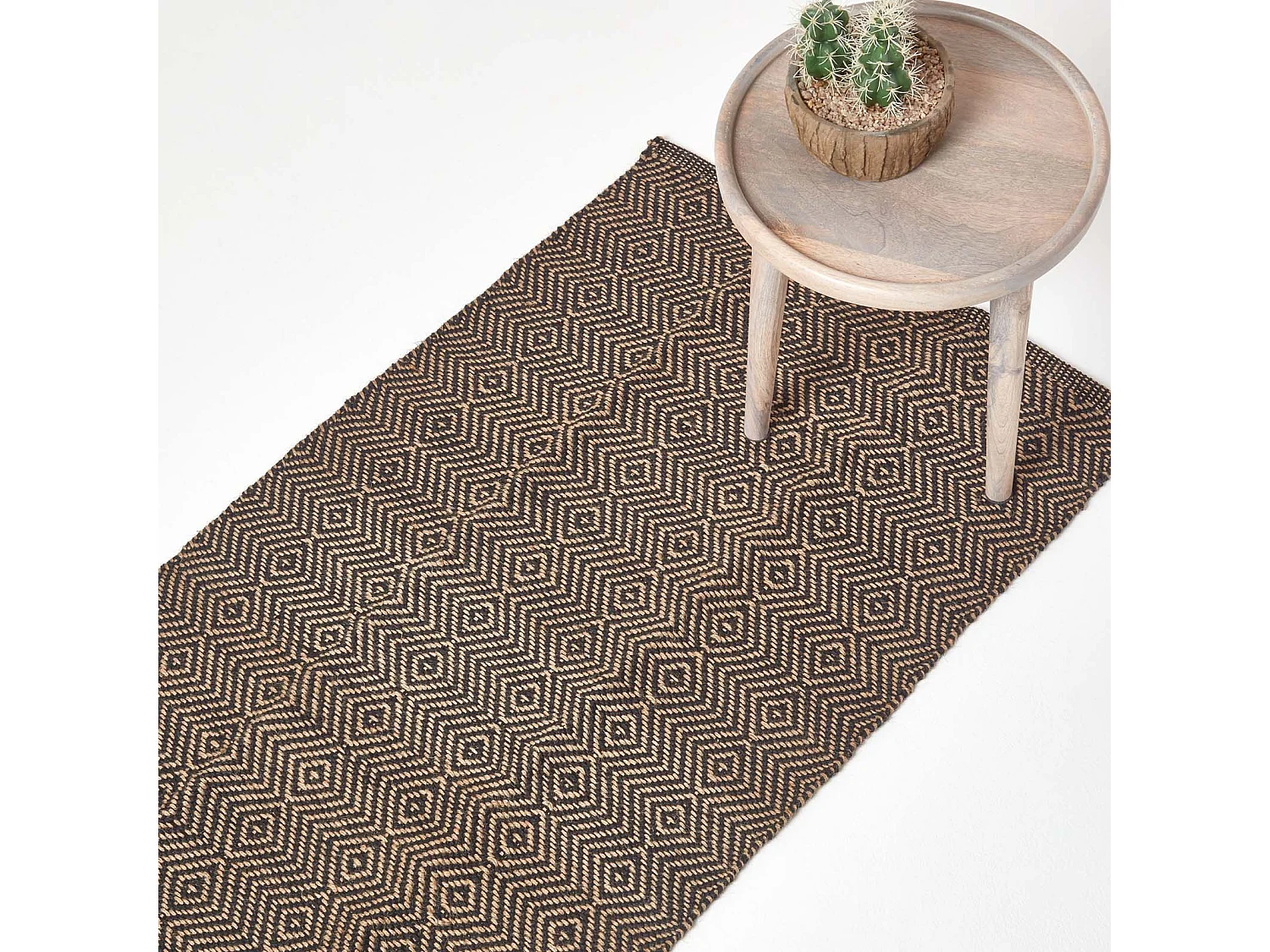 Homescapes Black Geometric Jute Rug, 66 x 200 cm