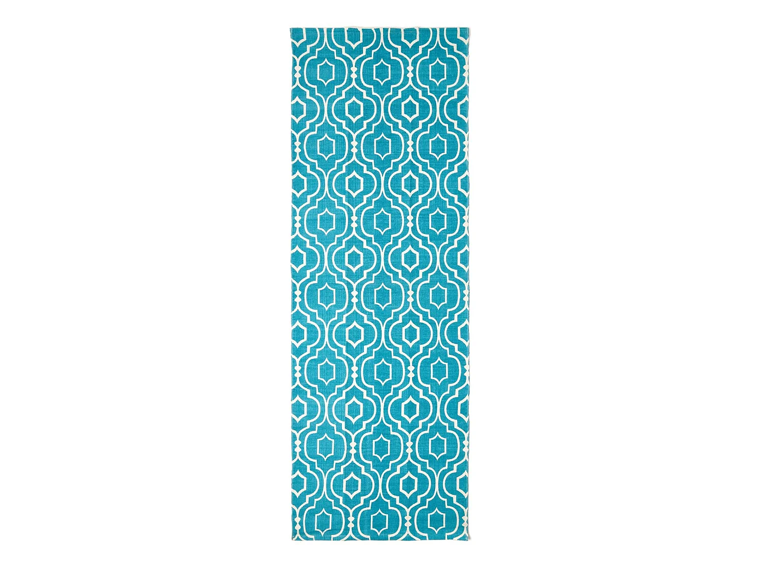Homescapes Riga Teal and White 100% Cotton Printed Patterned Rug, 66 x 200 cm