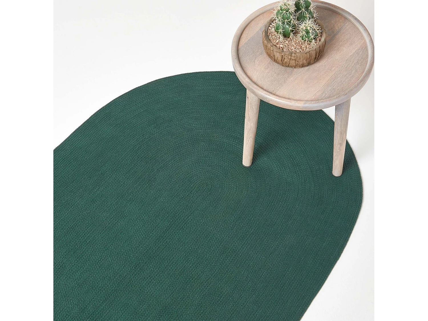 Homescapes Forest Green Handmade Woven Braided Oval Rug, 60 x 90 cm