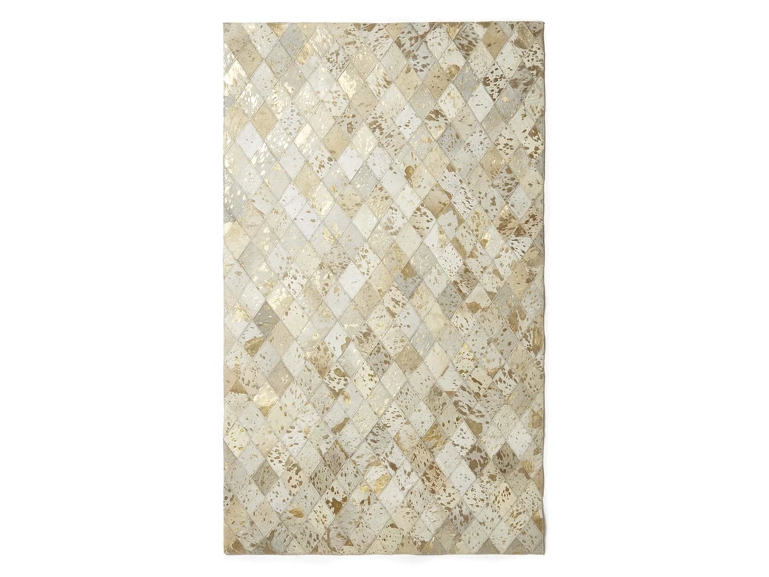 Homescapes Gold & Grey Geometric Diamond Leather Rug, 90 x 150 cm