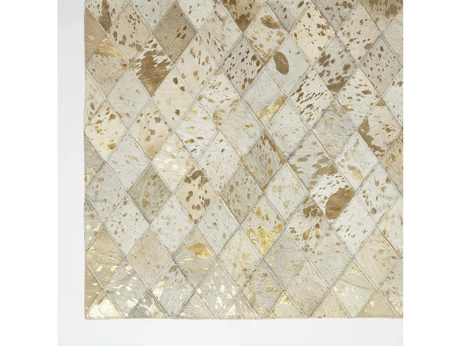 Homescapes Gold & Grey Geometric Diamond Leather Rug, 90 x 150 cm