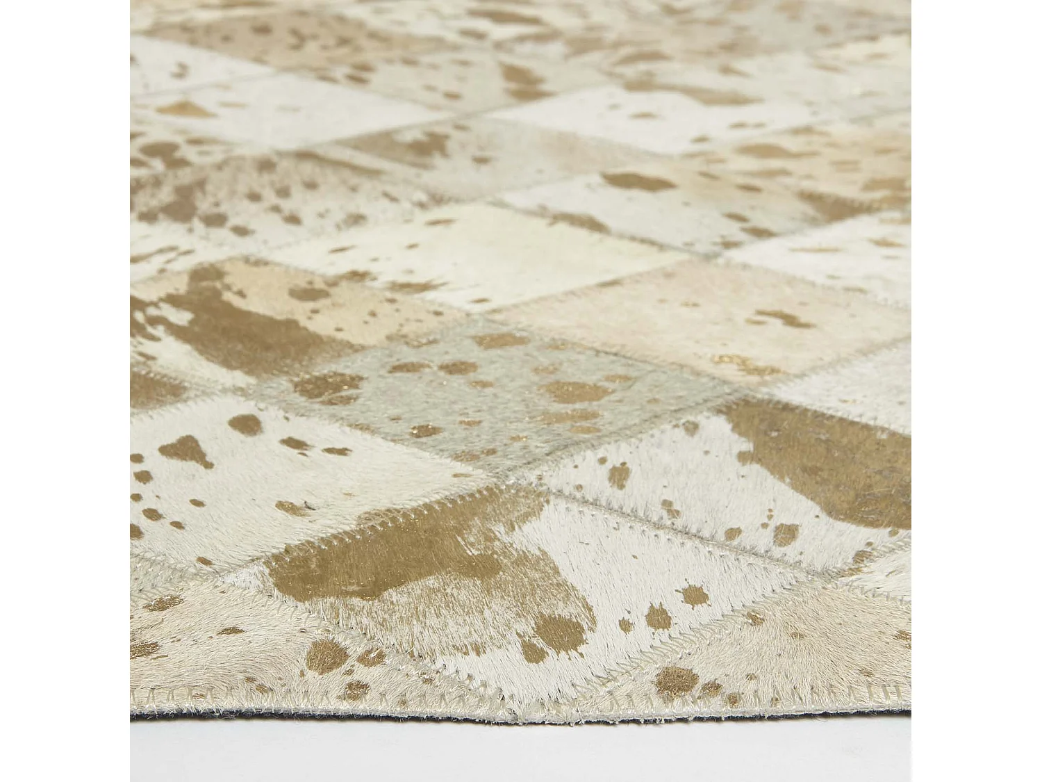Homescapes Gold & Grey Geometric Diamond Leather Rug, 90 x 150 cm