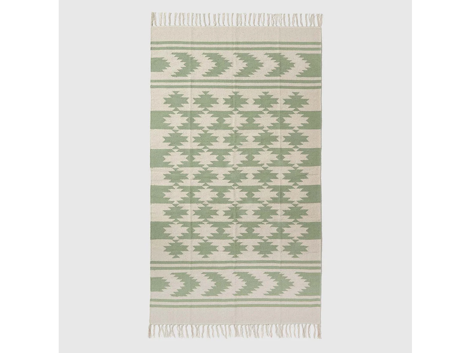 Homescapes Turin Green & Natural Kilim Cotton Rug, 120 x 170 cm