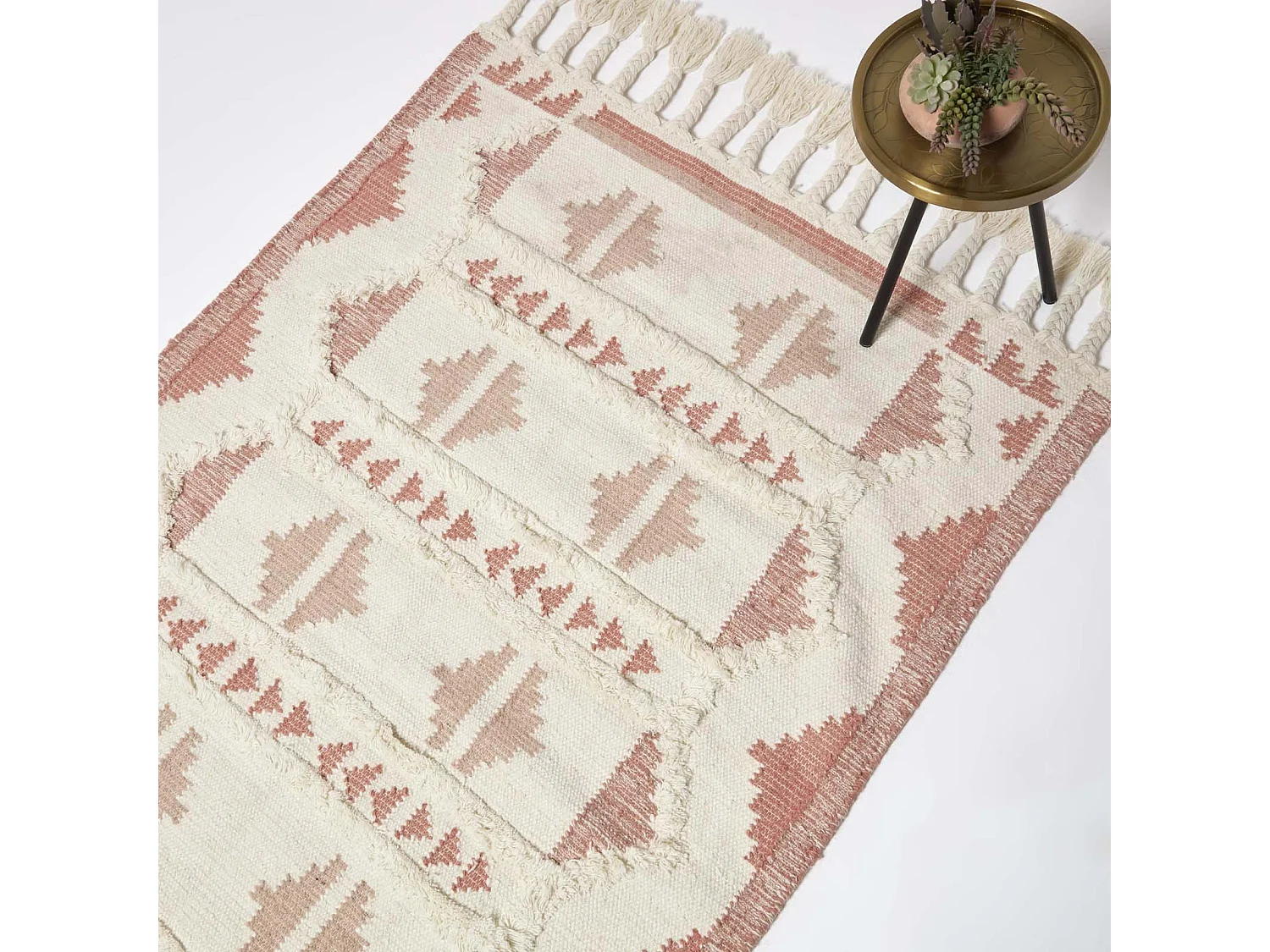 Homescapes Satara Pink Kilim Wool Rug 160 x 230 cm