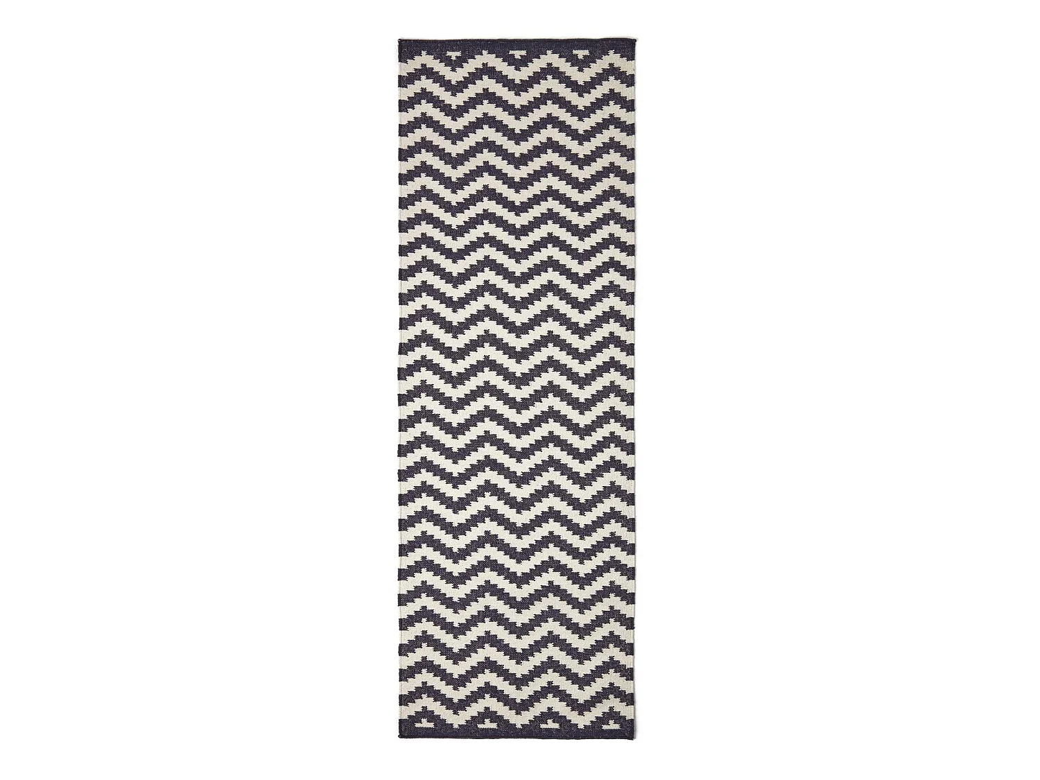 Homescapes Casablanca Handwoven Zig Zag Pattern Dark Blue and White 100% Cotton Kilim Rug, 66 x 200 cm