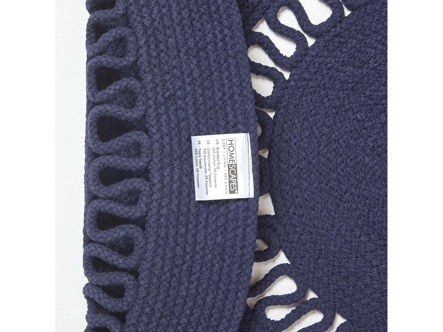 Homescapes Navy Crochet Braided Rug 90cm Round