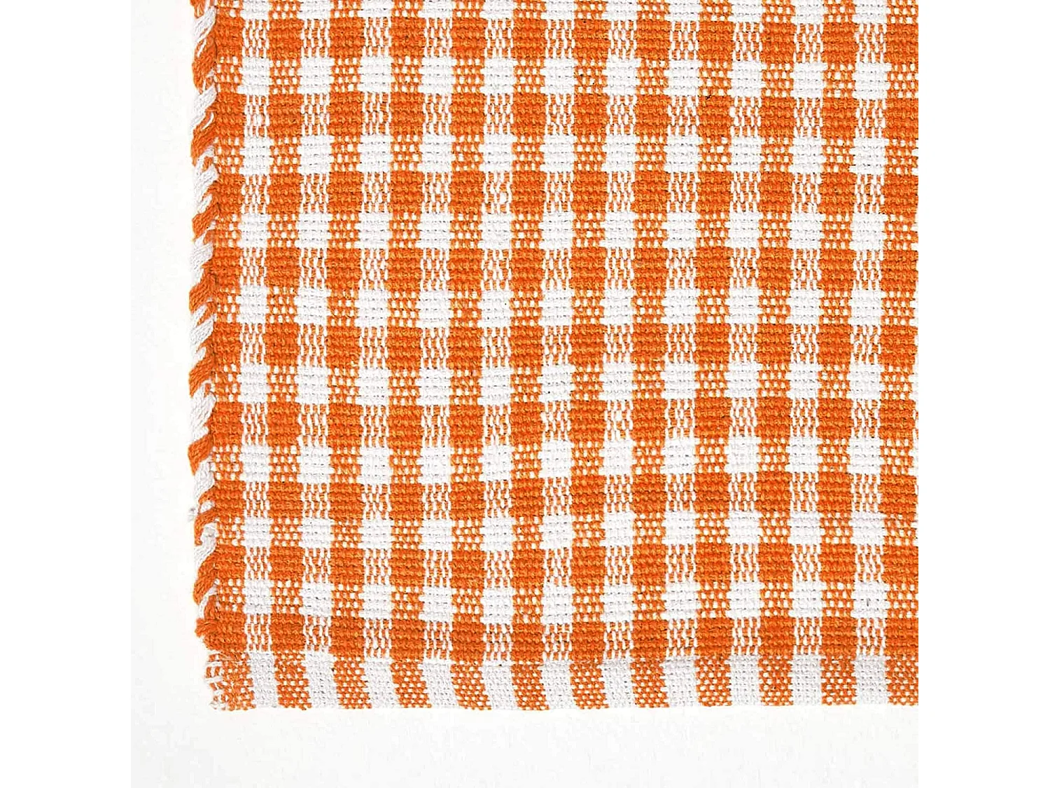 Homescapes Cotton Gingham Check Rug Hand Woven Orange White, 110 x 170 cm