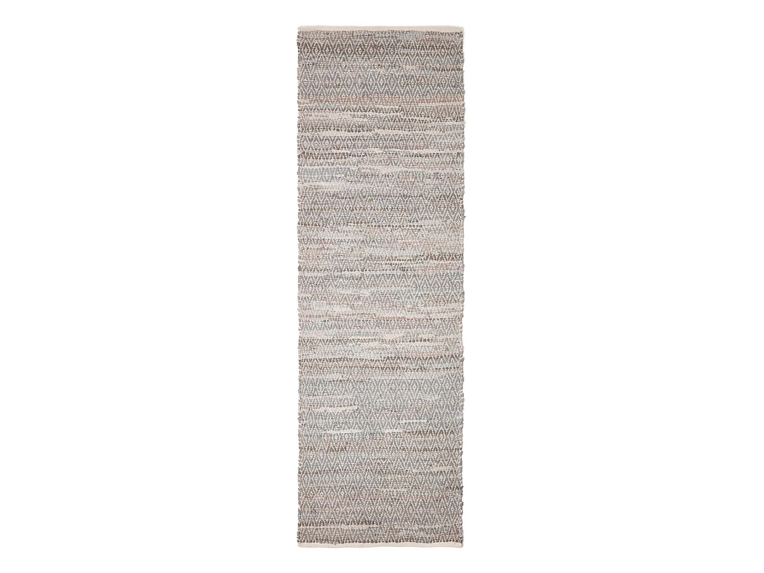 Homescapes Grey Real Leather Handwoven Diamond Pattern Rug, 66 x 200 cm