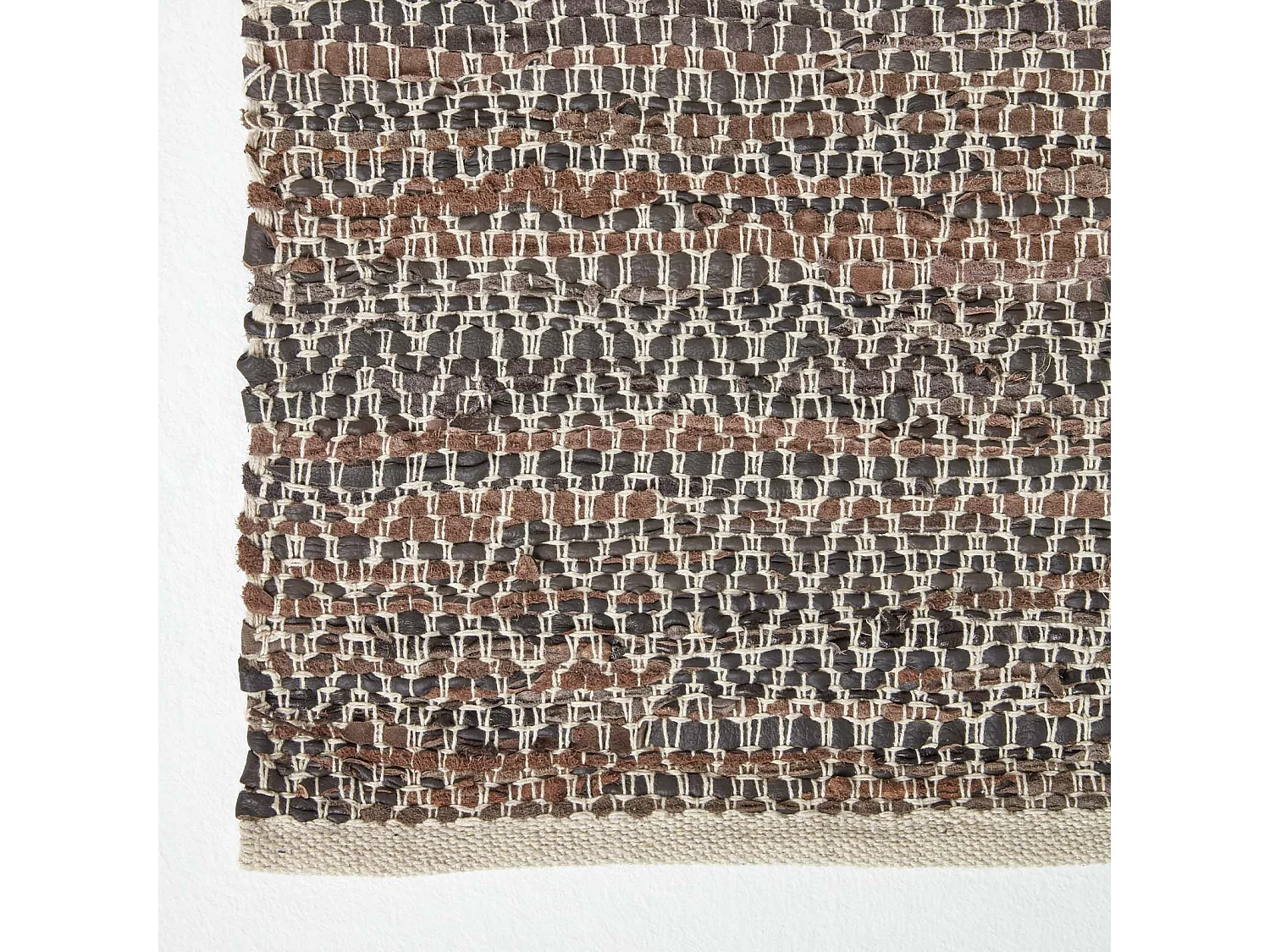 Homescapes Brown Real Leather Handwoven Diamond Pattern Rug, 66 x 200 cm