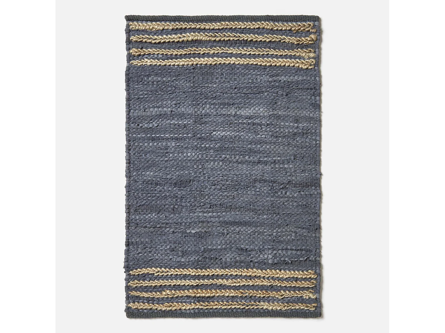 Homescapes Grey Recycled Leather Handwoven Stripe Rug, 60 x 90 cm