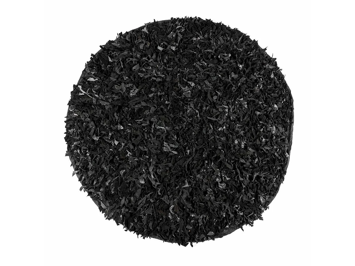 Homescapes Dallas Leather Shaggy Rug Black, 150 cm Round