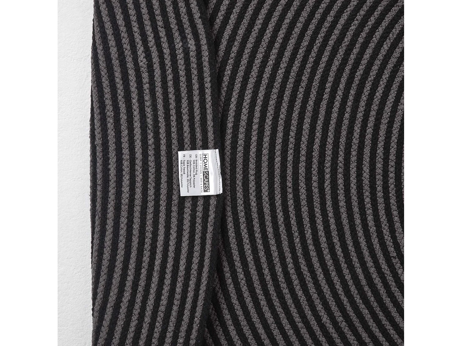 Homescapes Grey and Black Handmade Woven Spiral Braided Rug, 150 cm Round