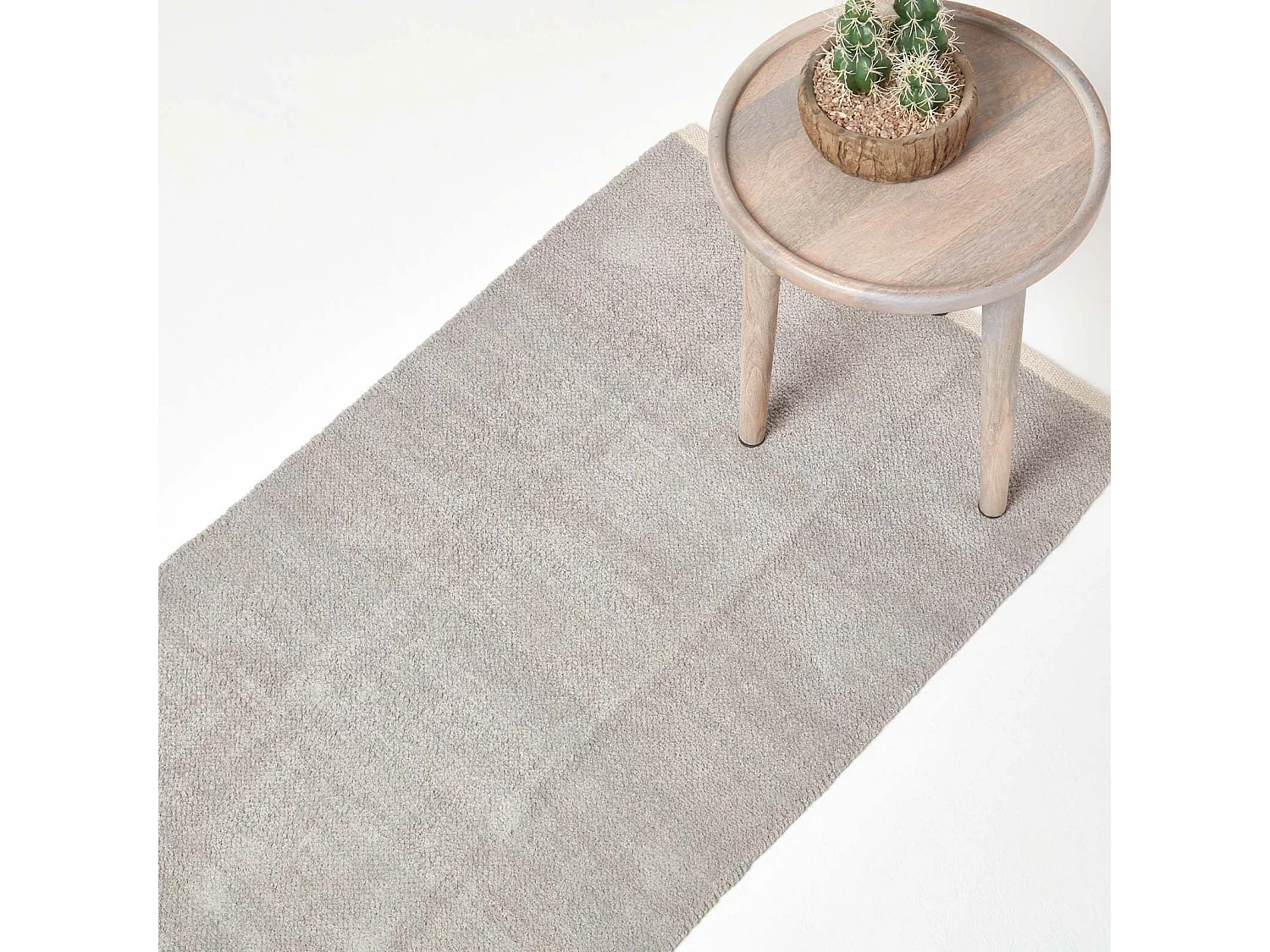 Homescapes Light Grey 100% Cotton Plain Chenille Rug with Natural Trim, 66 x 200 cm