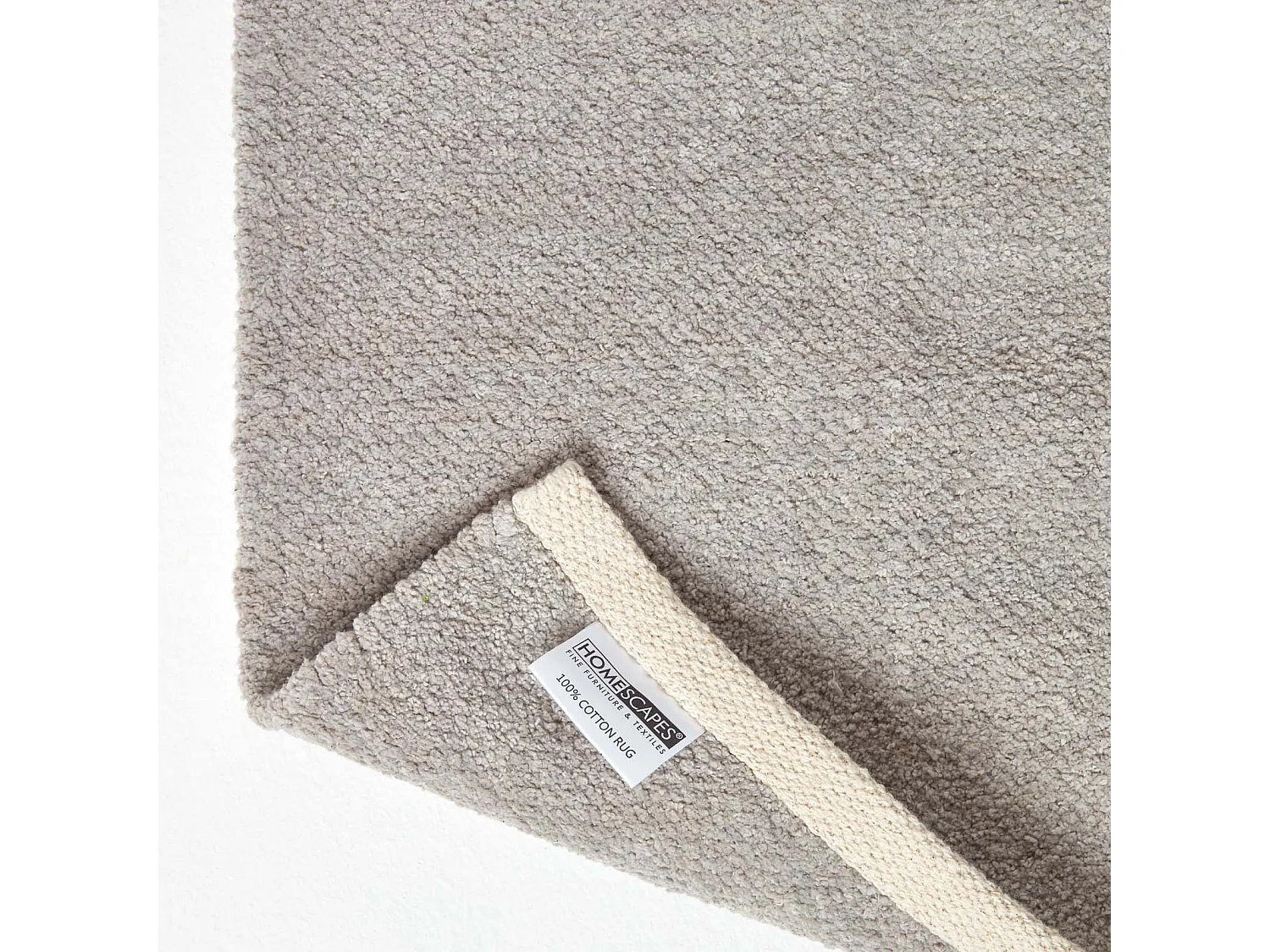 Homescapes Light Grey 100% Cotton Plain Chenille Rug with Natural Trim, 66 x 200 cm