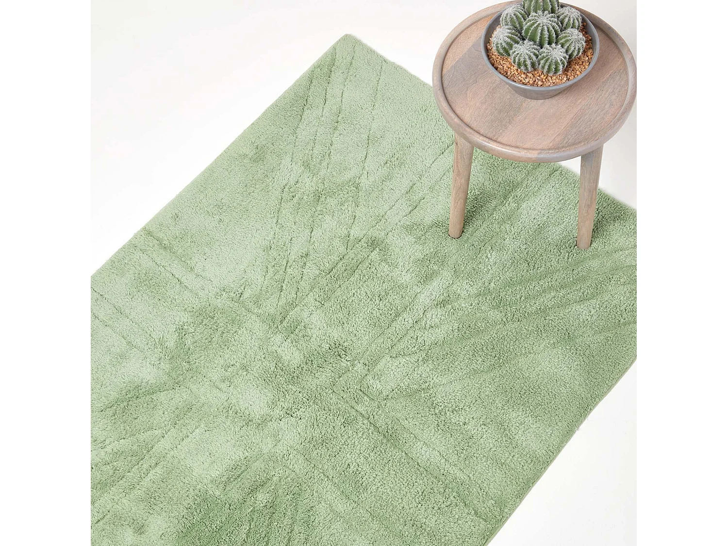 Homescapes Cotton Tufted Rug Union Jack Plain Embossed Mat Sage Green,90 x 150 cm