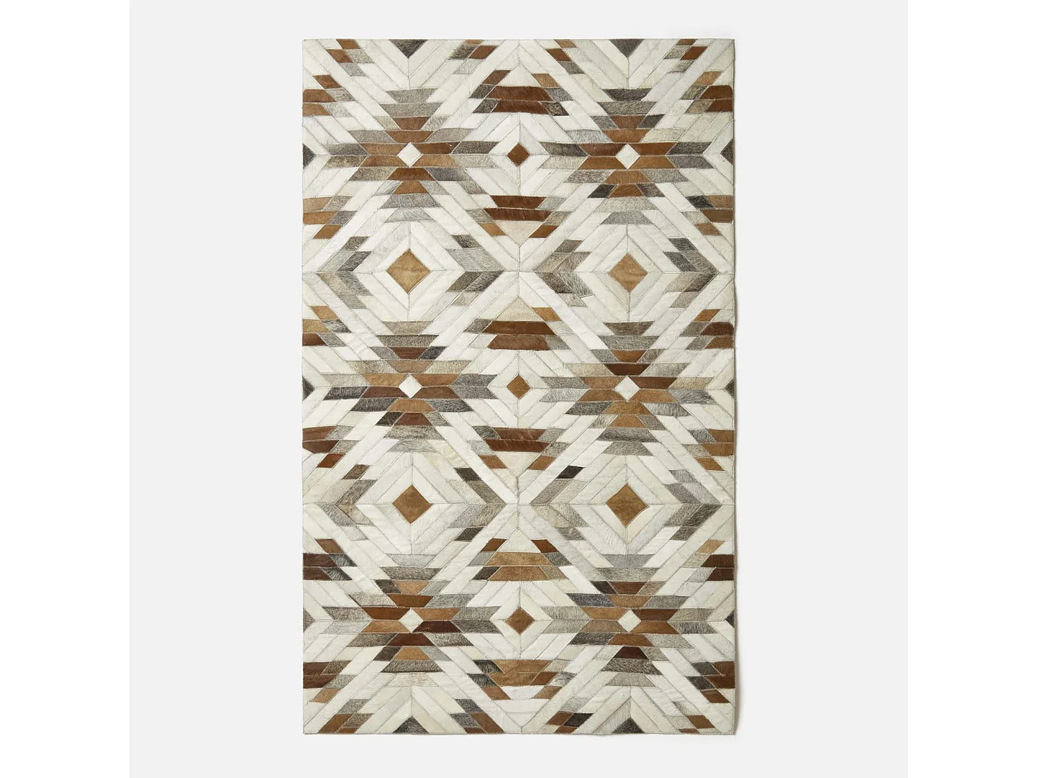 Homescapes Cream & Brown  Geometric Leather Rug, 90 x 150 cm
