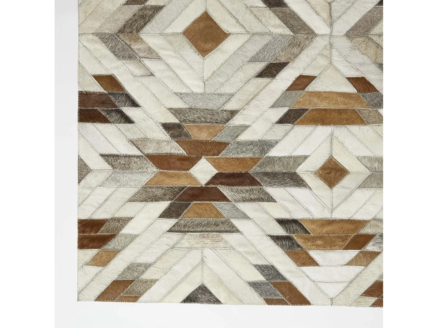 Homescapes Cream & Brown  Geometric Leather Rug, 90 x 150 cm