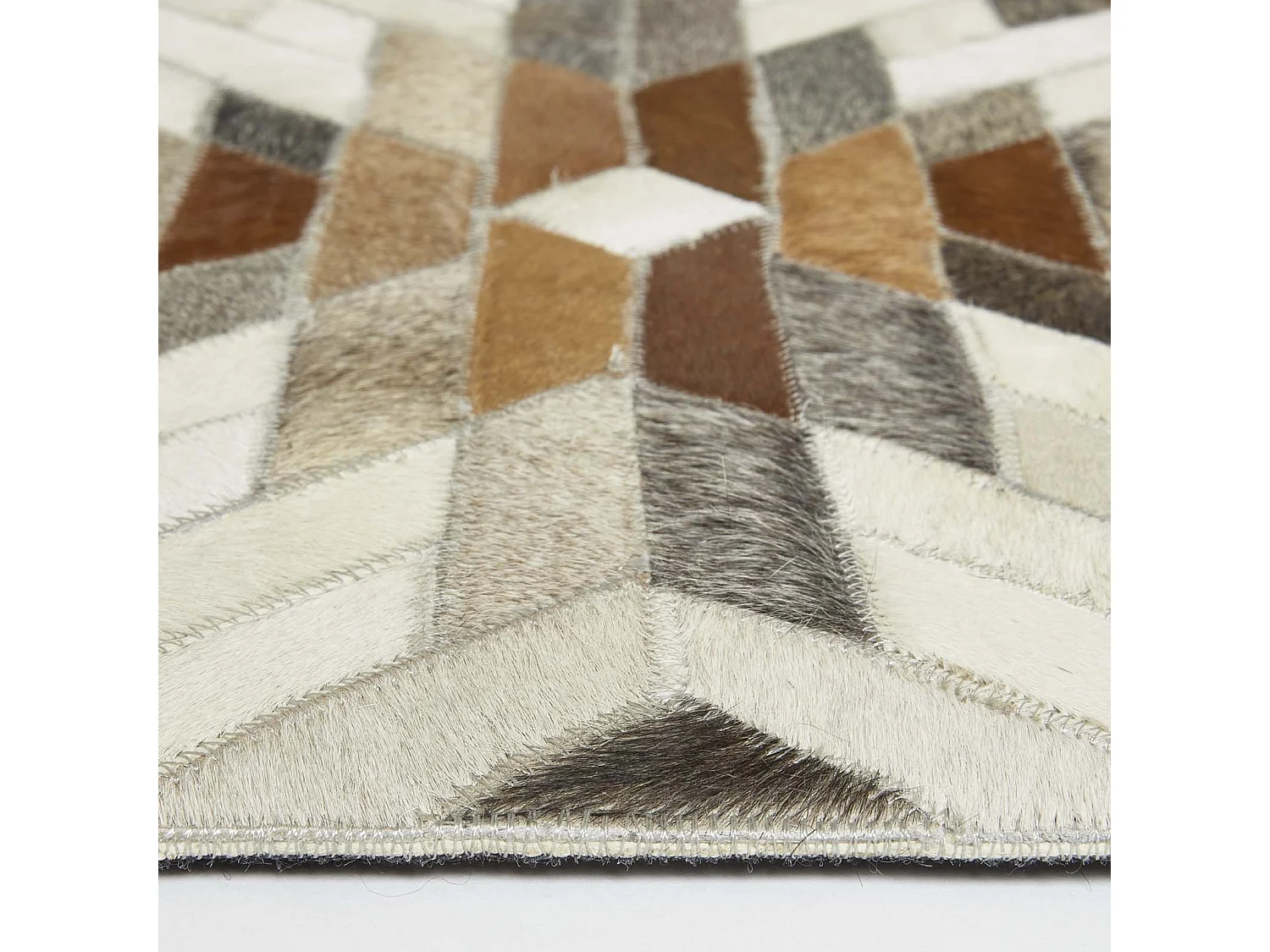 Homescapes Cream & Brown  Geometric Leather Rug, 90 x 150 cm